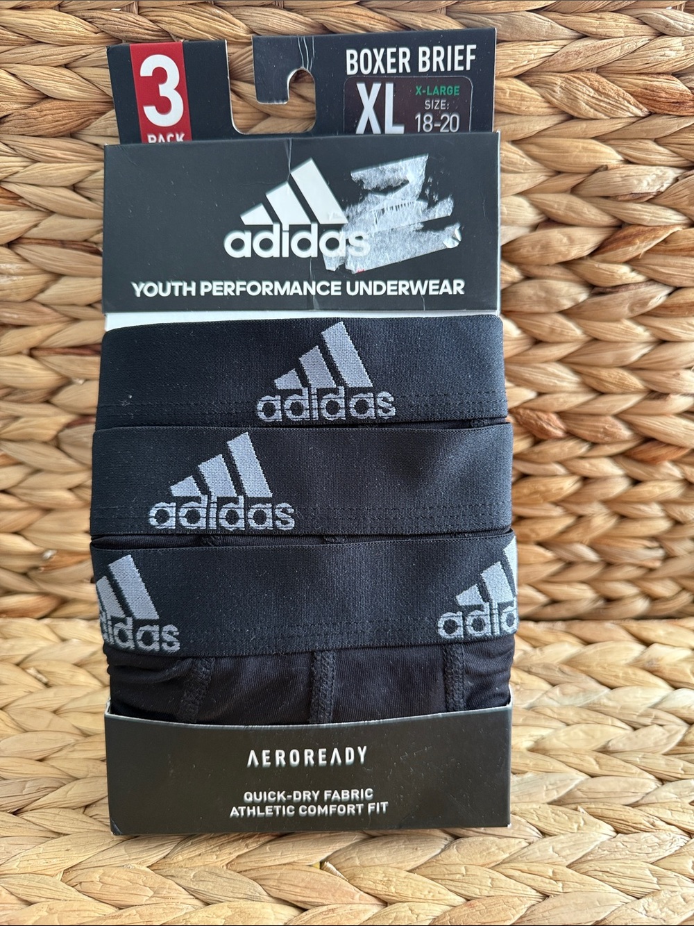 adidas Black Youth Boxer Briefs 3-Pack